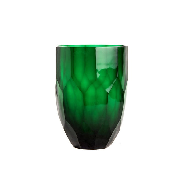 אגרטל זכוכית גדול חיתוך יהלום - ירוק אמרלד